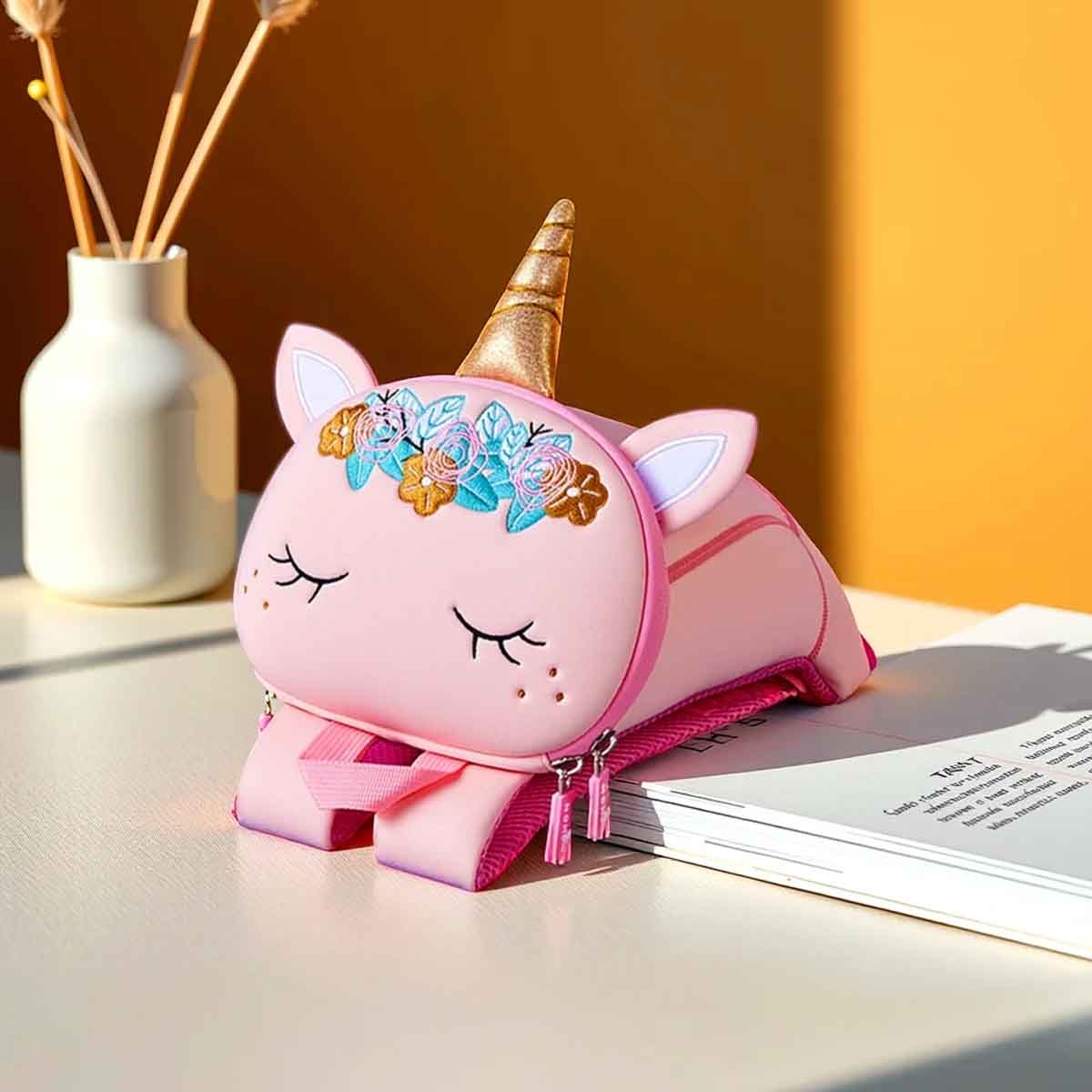 نوهو حقيبة ثلاثية الأبعاد ما قبل المدرسة يونيكورن كبيرة باللون الوردي للجنسين 3-4 سنوات