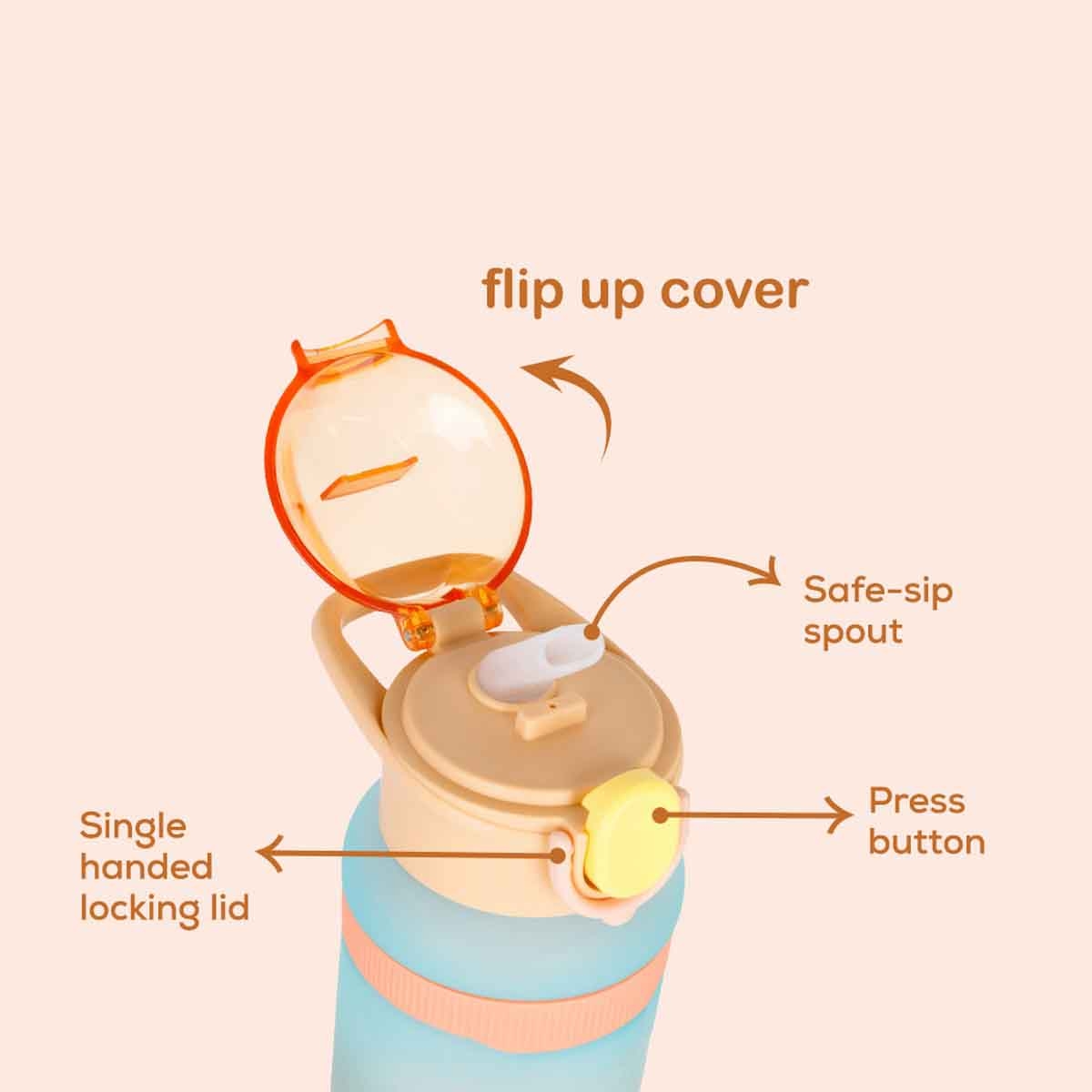 نوفا كيدز زجاجة ماء 1 لتر برتقالي مع شفاط للجنسين، 3-4 سنوات