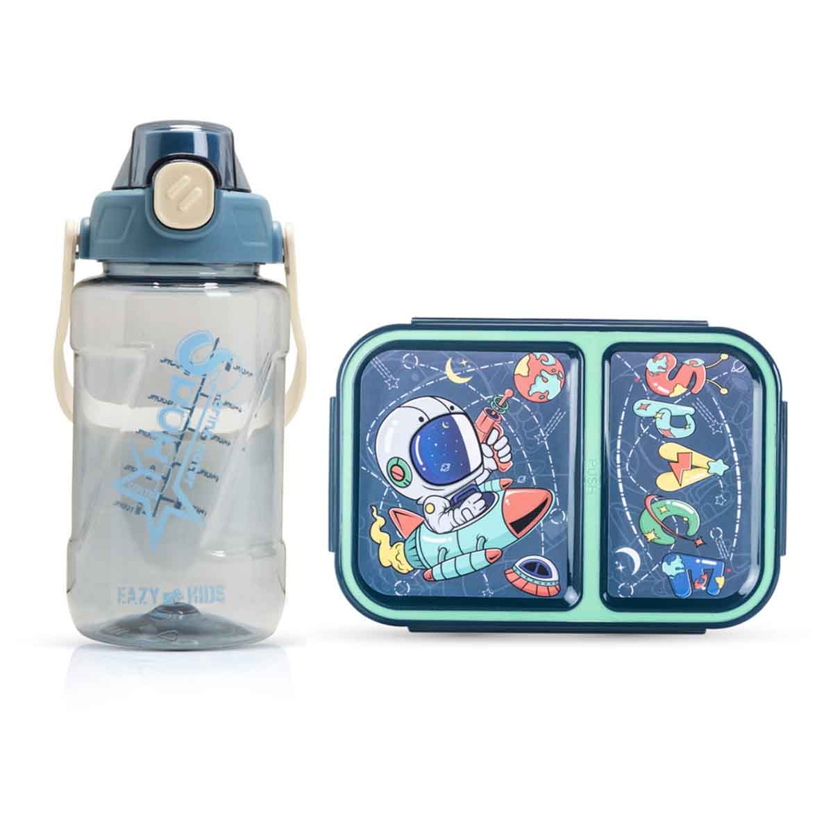 نوفا كيدز صندوق غداء بنتو بتصميم رائد فضاء بقسمين مع زجاجة ماء