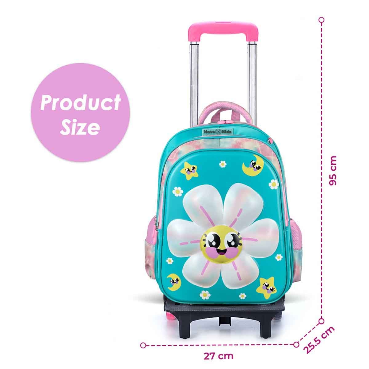 نوفا كيدز حقيبة مدرسية ثلاثية الأبعاد مقاس 16.5 إنش بتصميم ديزي مع عربة