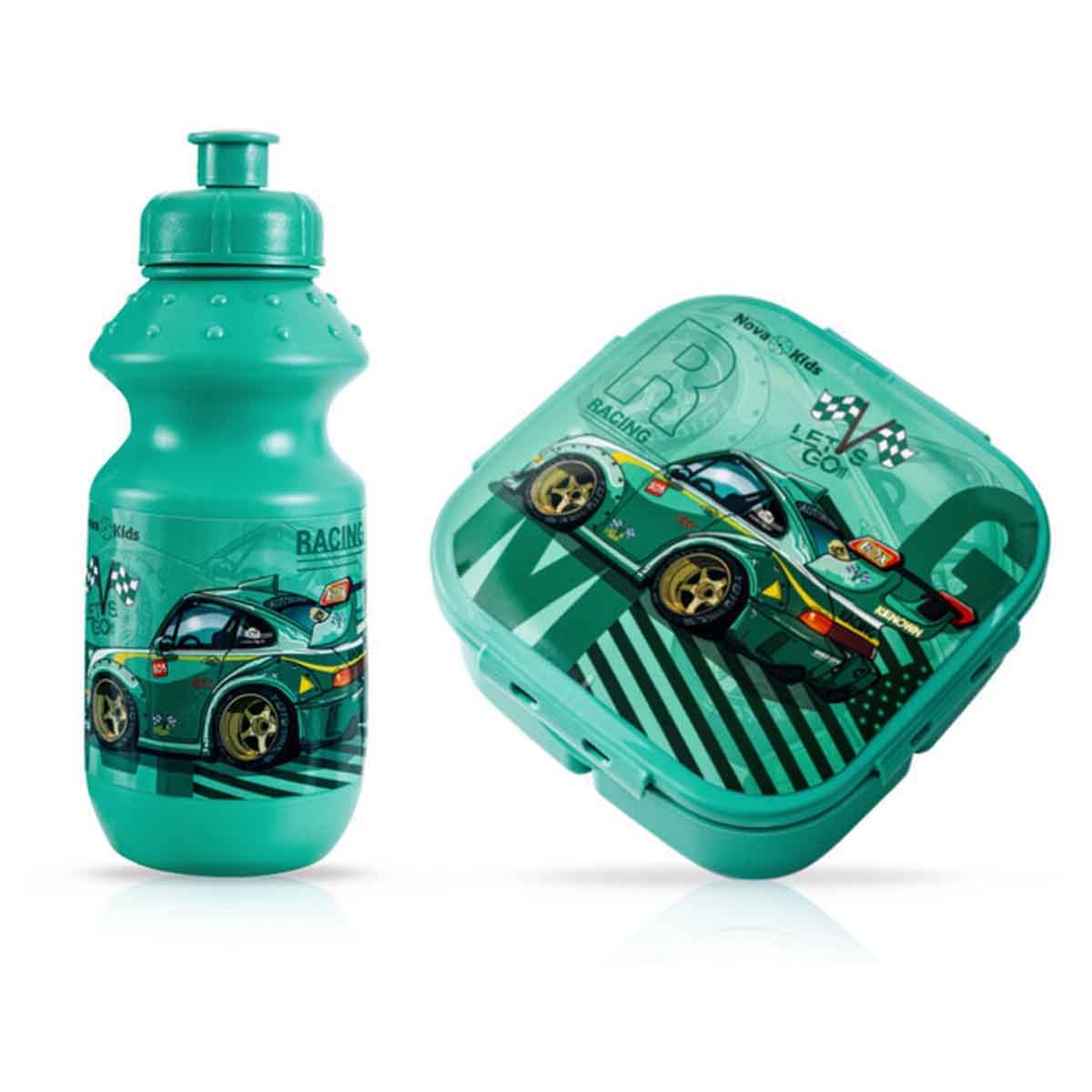 نوفا كيدز علبة غداء وزجاجة ماء مع حقيبة غداء باللون الأخضر ريسنغ