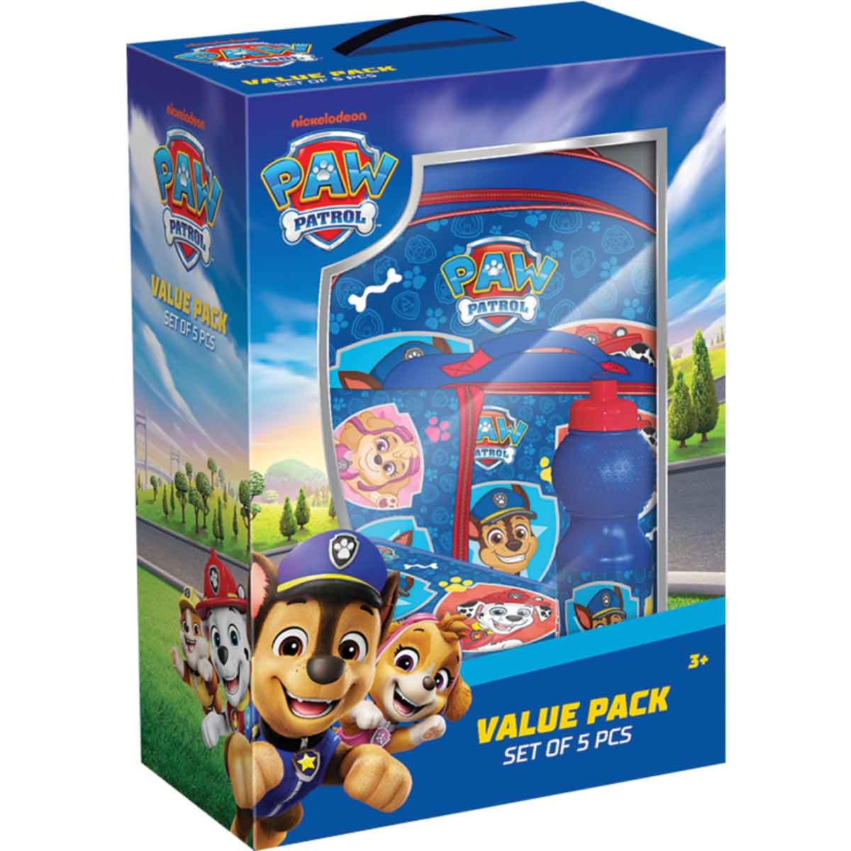 باو باترول مجموعة حقيبة ترولي 5 في 1 مقاس 16 انش مع صندوق غداء وزجاجة ومقلمة وحقيبة غداء