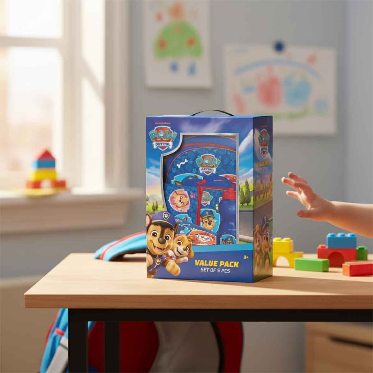 باو باترول مجموعة حقيبة ترولي 5 في 1 مقاس 16 انش مع صندوق غداء وزجاجة ومقلمة وحقيبة غداء