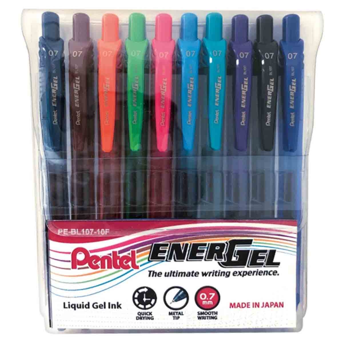 بنتل قلم حبر دوار إينرجل إكس بطرف معدني 0.7 ملم، مجموعة من 10