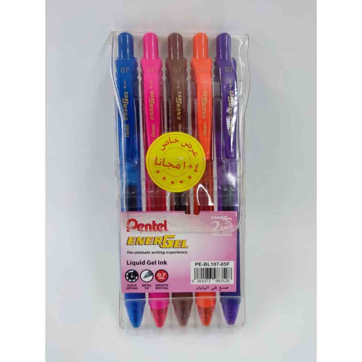 بنتل PE-BL107-05F قلم حبر دوار إينرجل إكس بطرف معدني 0.7 ملم، مجموعة من 5