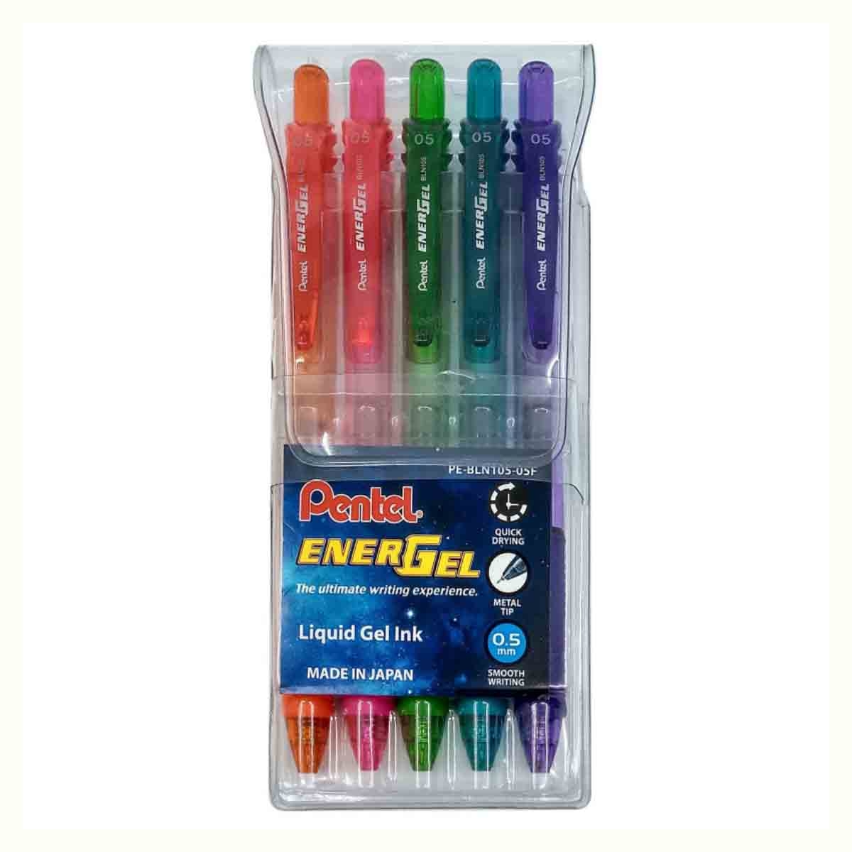 بنتل PE-BLN105-05F قلم جل إينرجل-إكس بطرف إبرة 0.5 ملم، مجموعة من 5