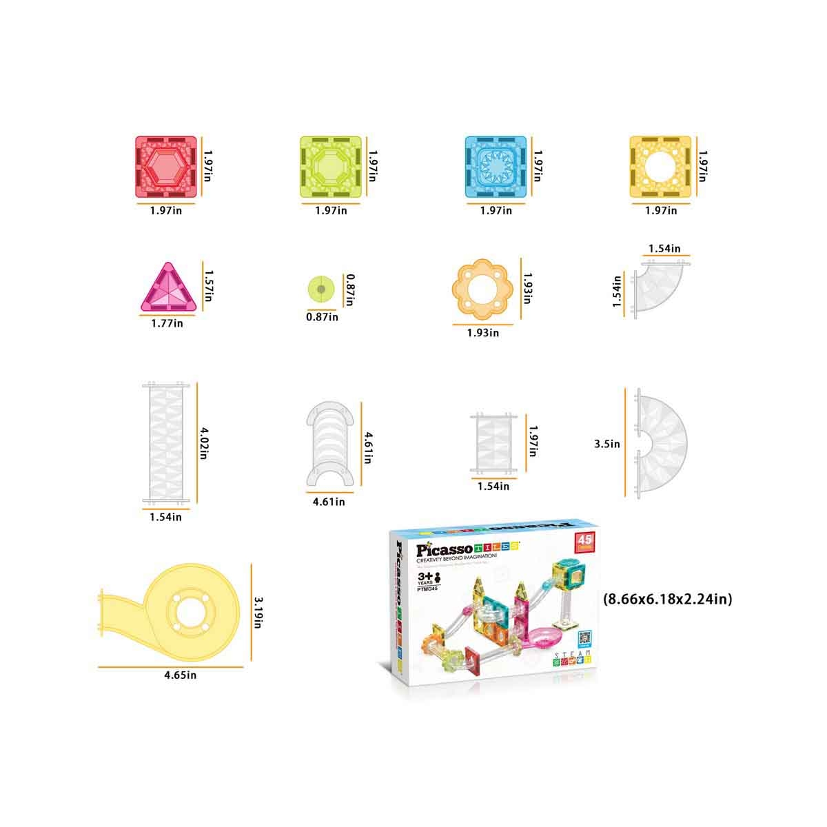 بيكاسو مجموعة مسار رخام مغناطيسي 45 قطعة ميني دايموند للجنسين من عمر 3-4 سنوات
