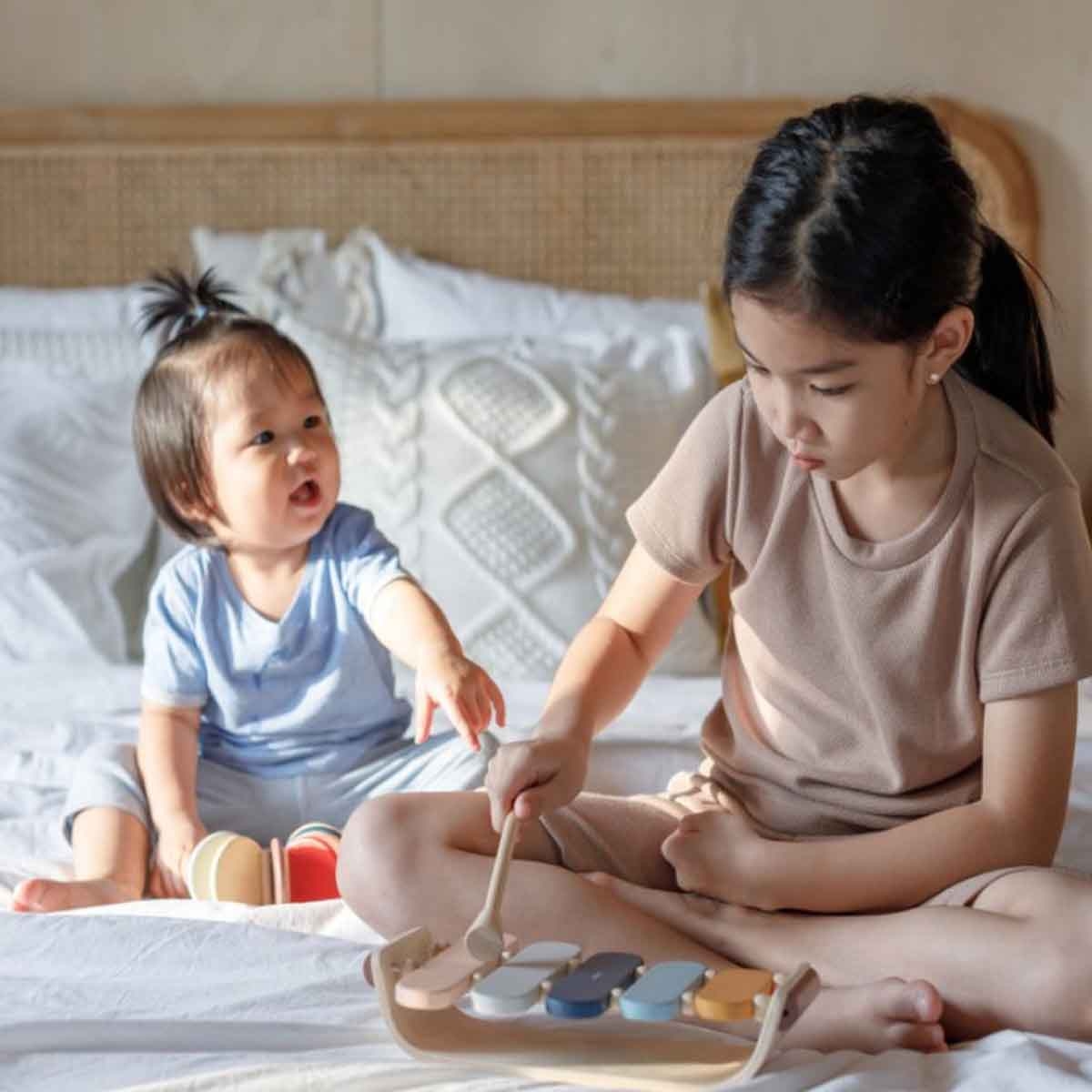 بلان تويز لعبة موسيقية إكسيليفون بيضاوي بستان خشبية للجنسين 3 - 4 سنوات