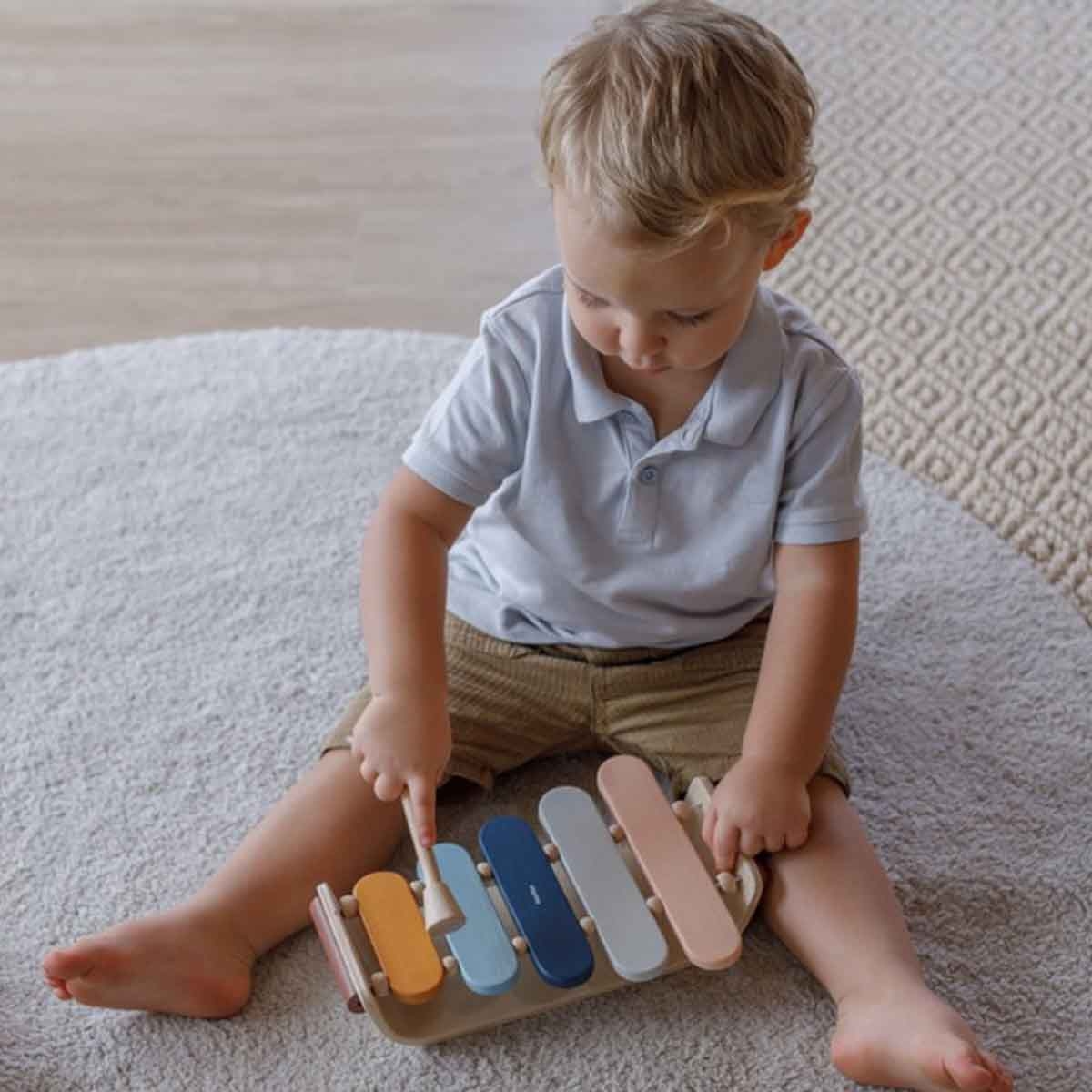 بلان تويز لعبة موسيقية إكسيليفون بيضاوي بستان خشبية للجنسين 3 - 4 سنوات