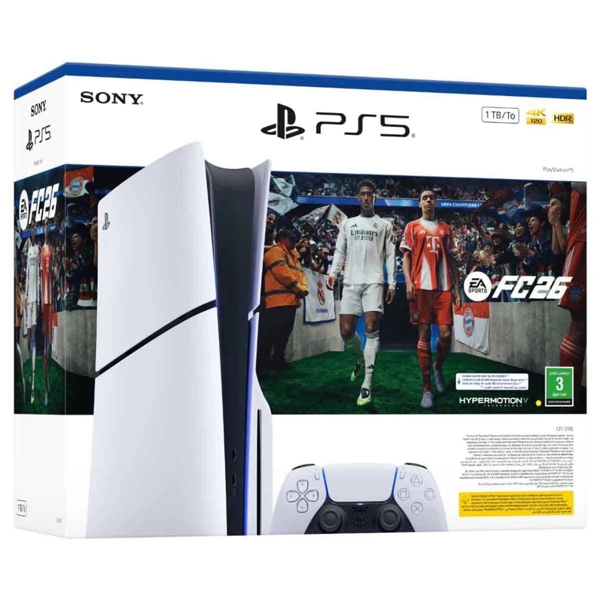 سوني بلايستيشن 5 قرص بلو-راي و إف سي 26 + تيكن 8 + جي تي إيه 5 مع حزمة وحدة تحكم لاسلكية دوال سينس