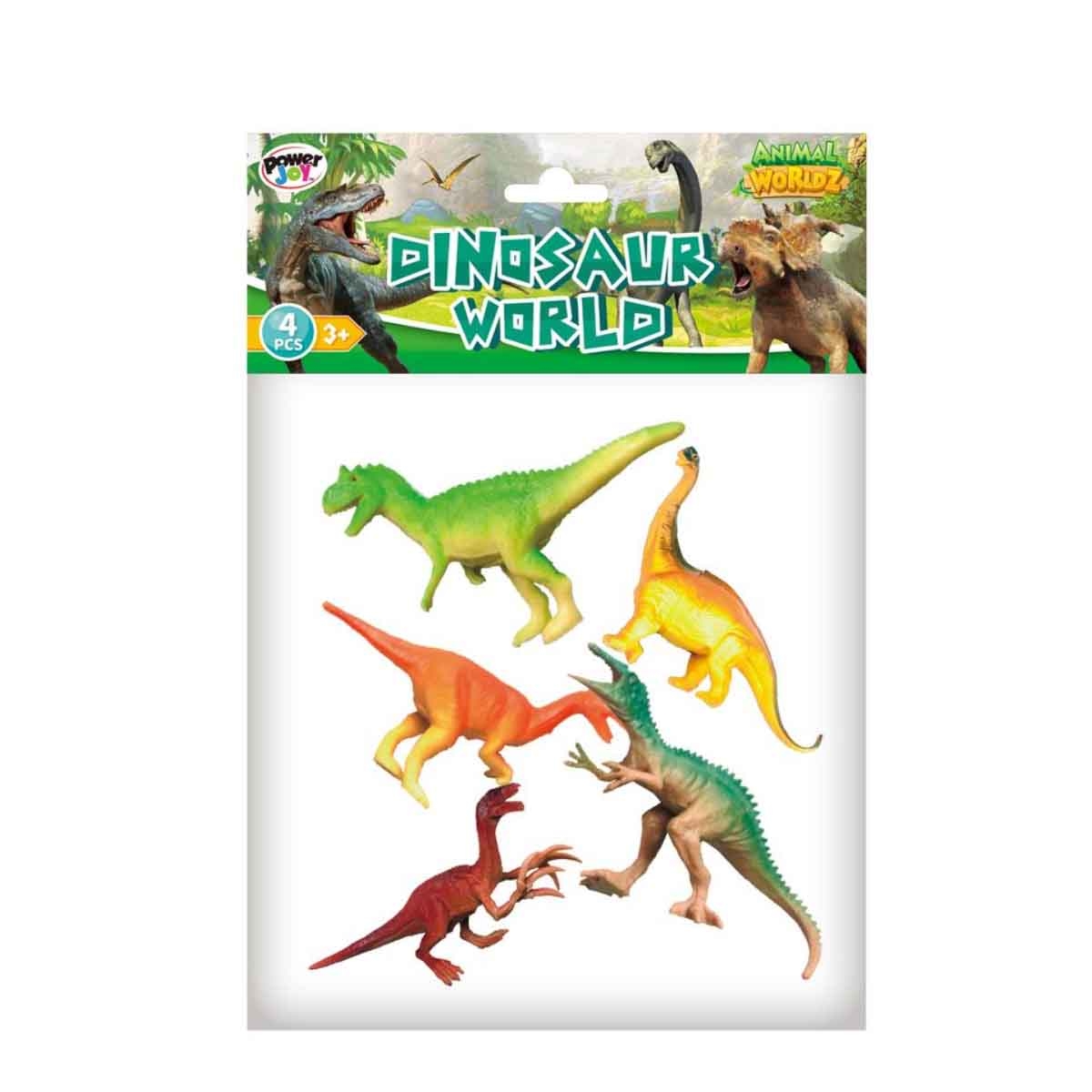 باور جوي مجموعة ديناصورات واقعية متنوعة من عالم الحيوانات 4-قطع للأطفال للجنسين، 3-4 سنوات