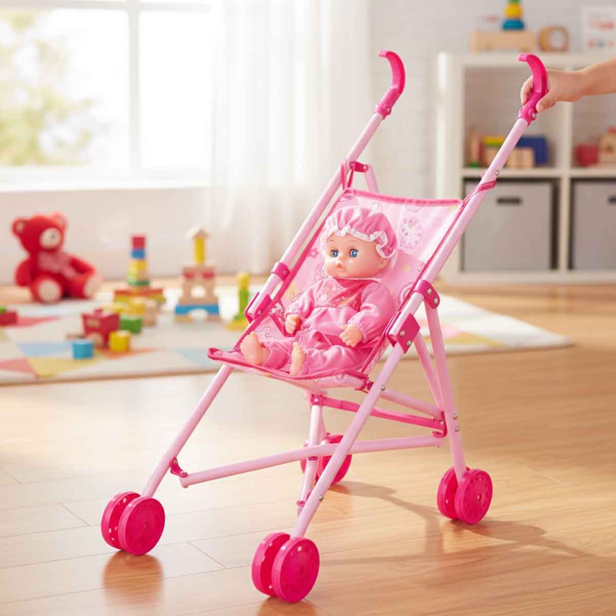 باور جوي عربة كايلا 12 إنش مع طقم الدمية للبنات، 3-4 سنوات