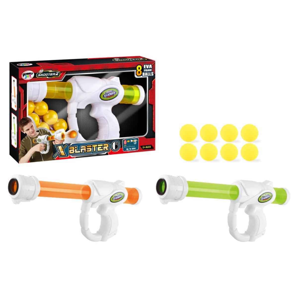 Power Joy Shooterz X Assorted Blaster 6 with 8-Pieces Eva Foam Ball Set Boys, 5-7 Years