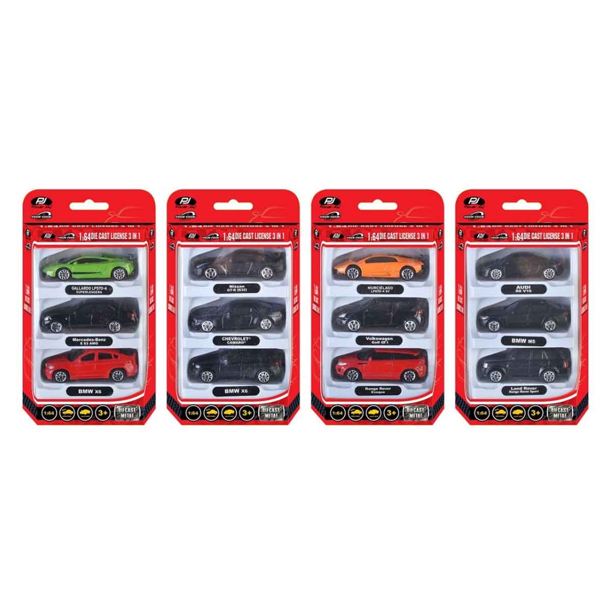 باور جوي مجموعة مركبات معدنية مرخصة مقياس 1:64 متنوعة 3-قطع للأطفال للجنسين، 3-4 سنوات