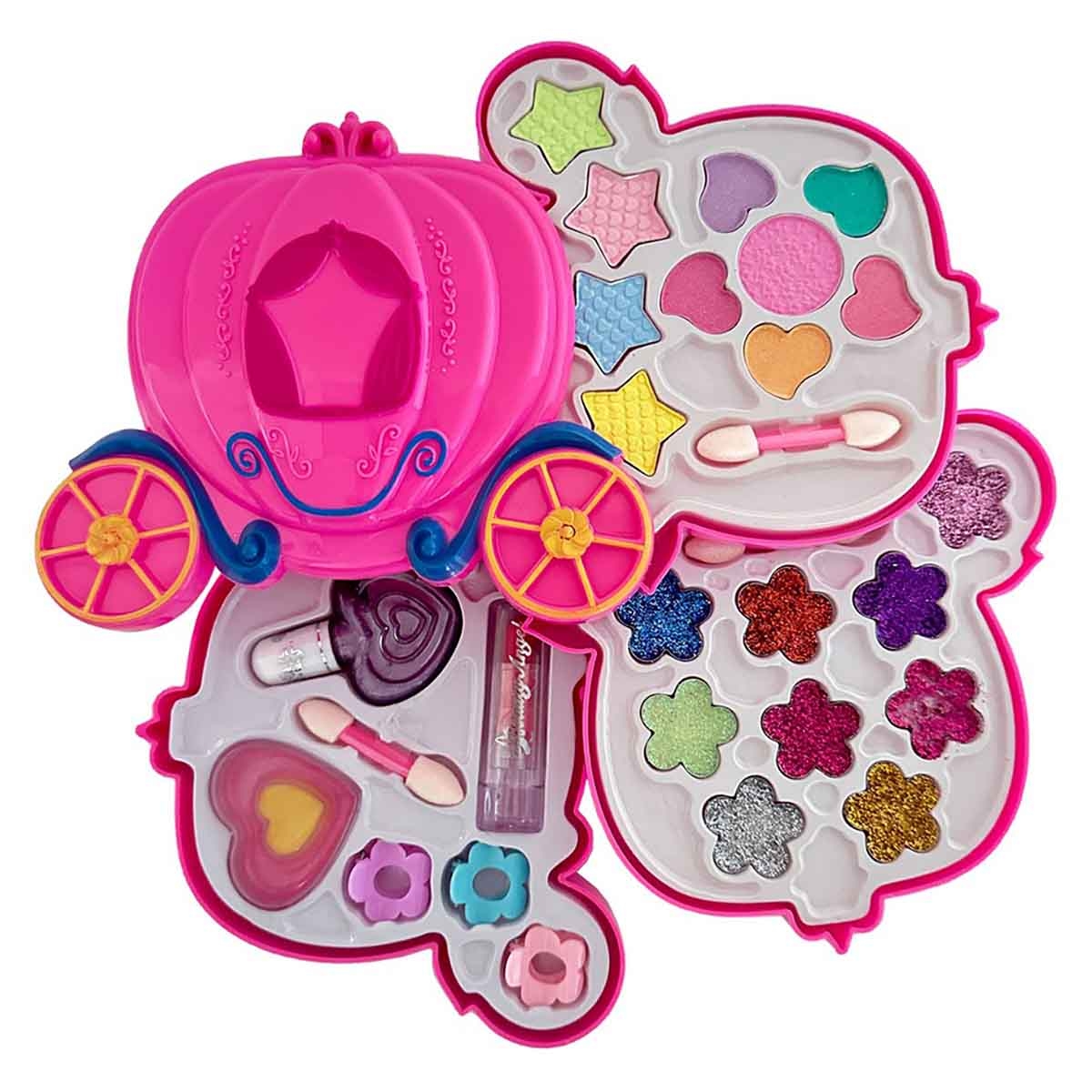 بيوتي أنجل طقم مكياج على شكل عربة قرع، للبنات، من عمر 5 إلى 7 سنوات