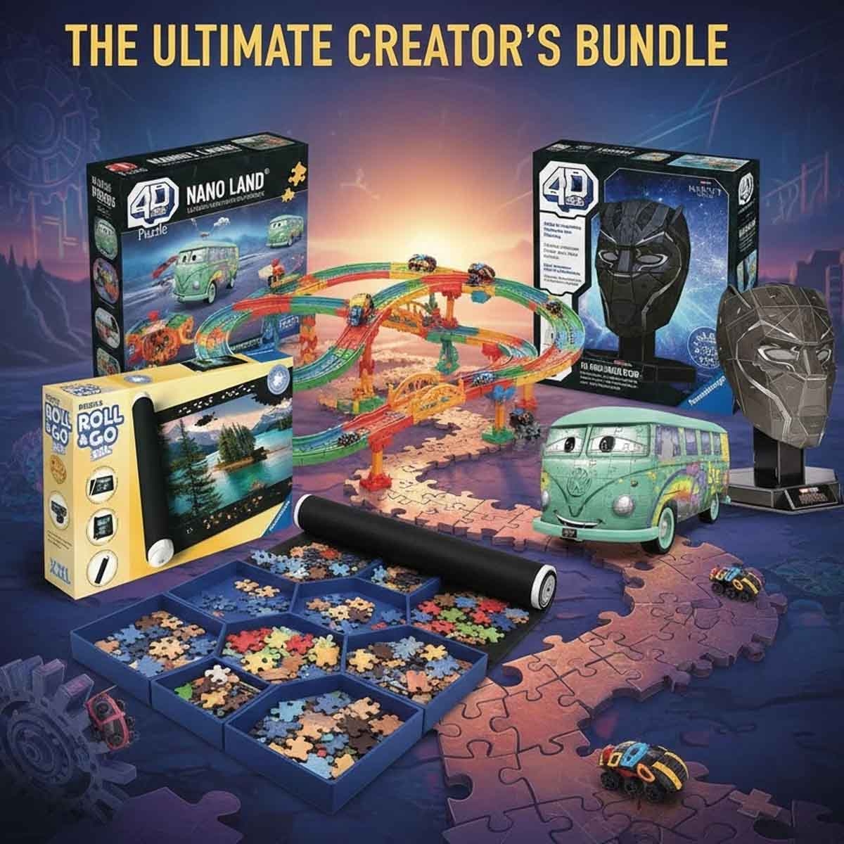 رافنسبورجر مجموعة أحجية مع صواني الأحجية وسجادة الأحجية مع طقم لعب هيكس باج وأحجية فور دي بيلد، للجنسين، 3-4 سنوات