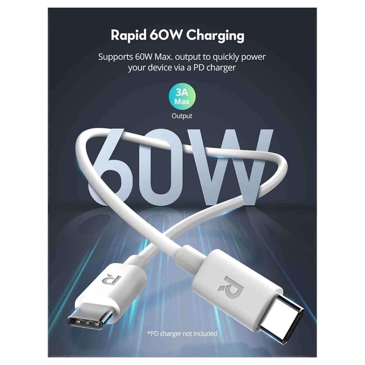 راف باور كابل شحن تايب سي إلى تايب سي بطول 1 متر