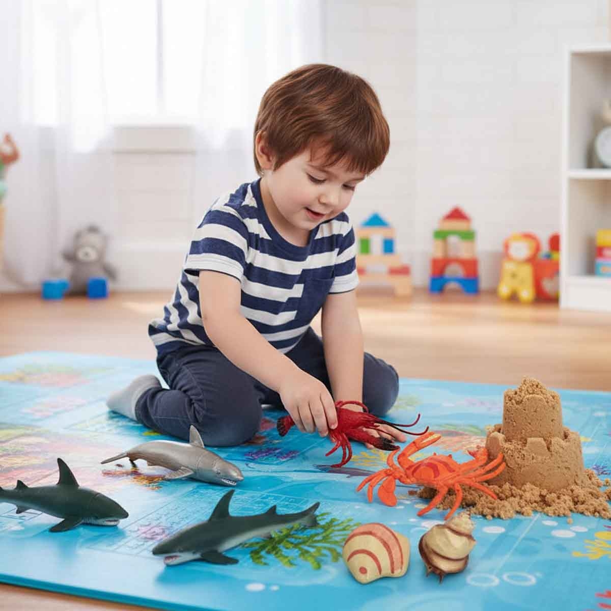 جيا زو مجموعة تماثيل الحيوانات البحرية مكونة من 16 قطعة للجنسين، عمر 3-4 سنوات