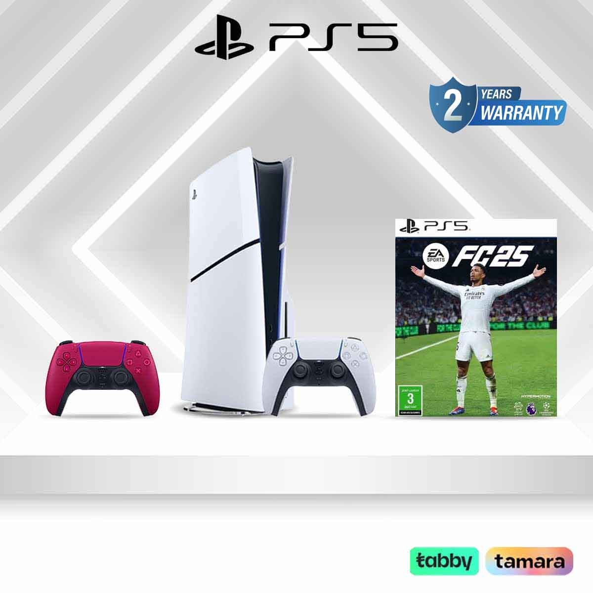 Sony PS5 Slim Disc with Additional Red Controller + FC 25 KSA Version Bundle