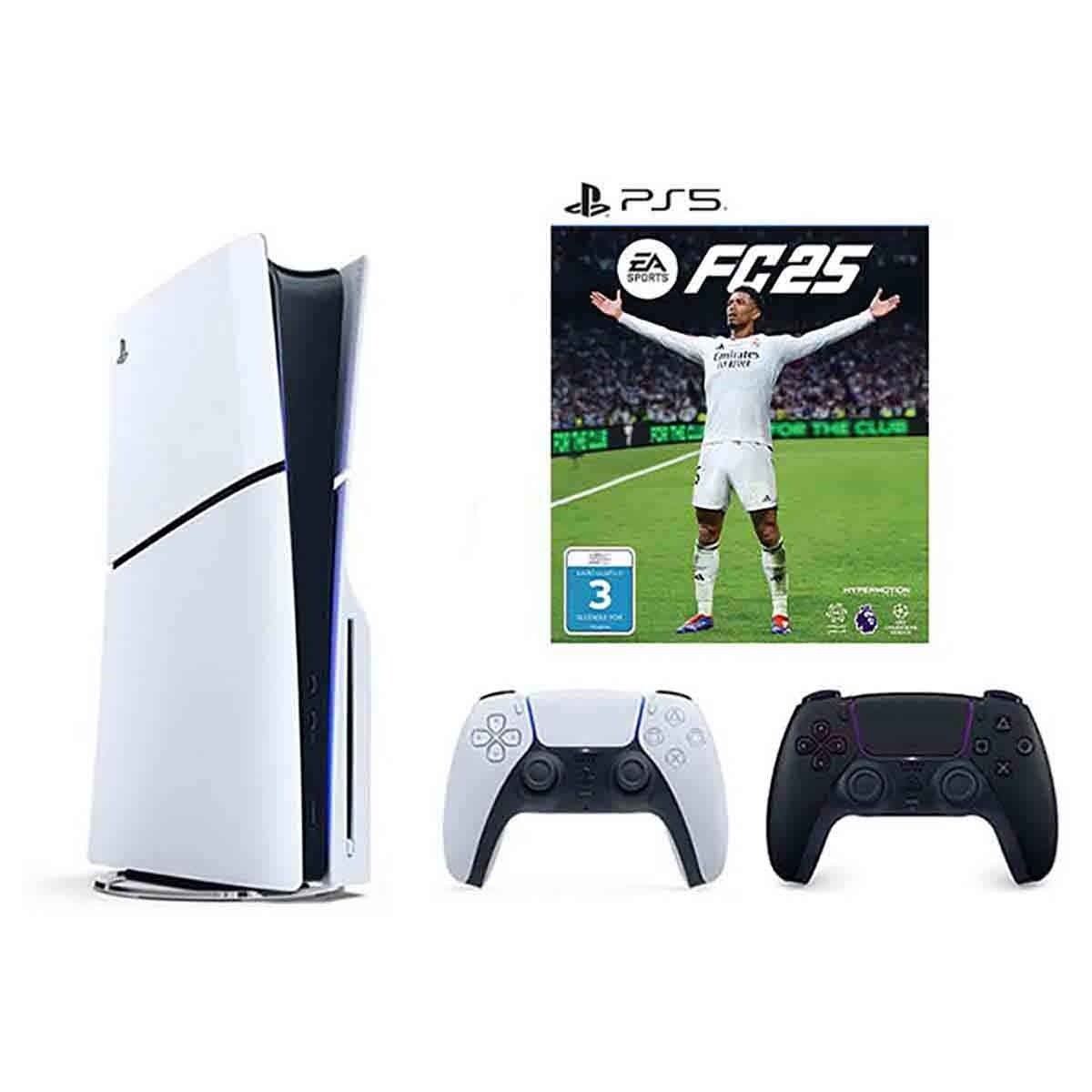 سوني بلايستيشن 5 سليم إصدار القرص مع وحدة تحكم أسود إضافية وحزمة إف سي 25