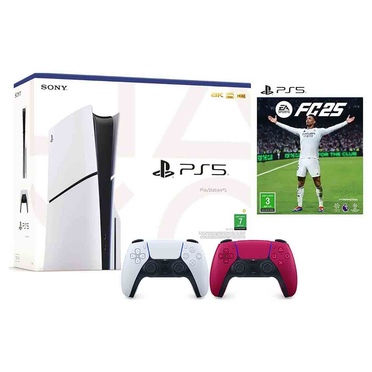 سوني بلايستيشن 5 سليم إصدار القرص مع وحدة تحكم أحمر إضافية + حزمة إف سي 25 نسخة السعودية