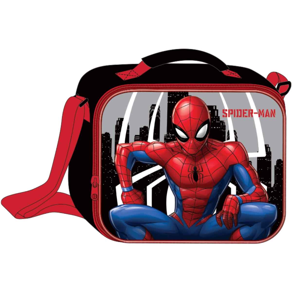 سبايدر مان مجموعة حقيبة ترولي بعجلات 5 في 1 مقاس 16 انش مع صندوق غداء وزجاجة ومقلمة وحقيبة غداء