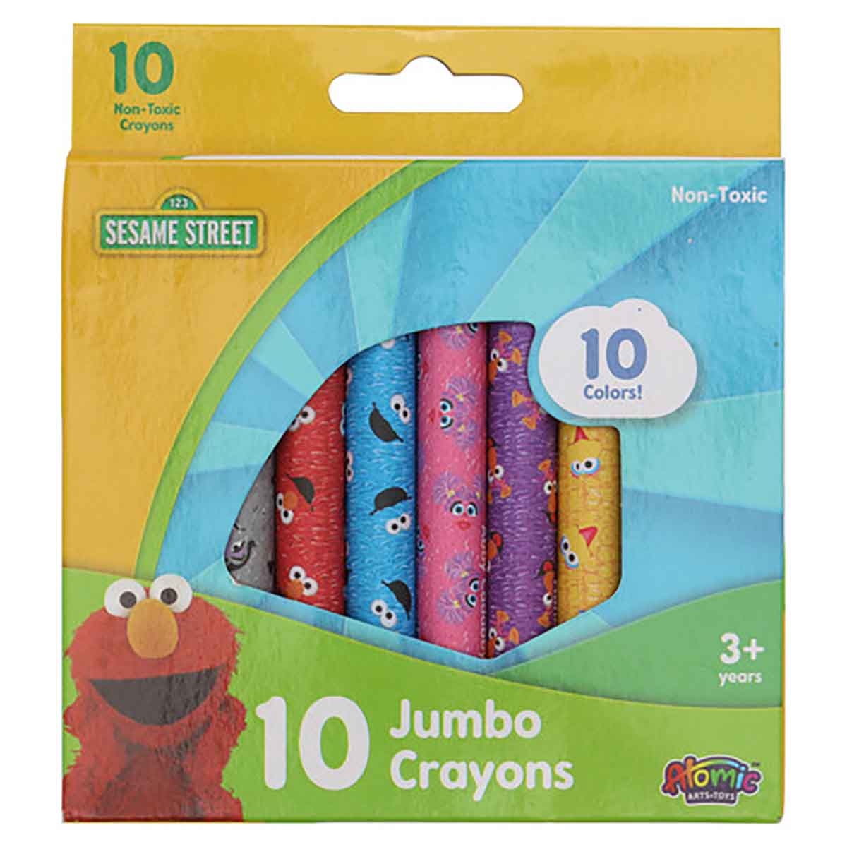سيزام ستريت أقلام شمع كبيرة مكونة من 10 ألوان، للجنسين، للأعمار من 3 إلى 4 سنوات
