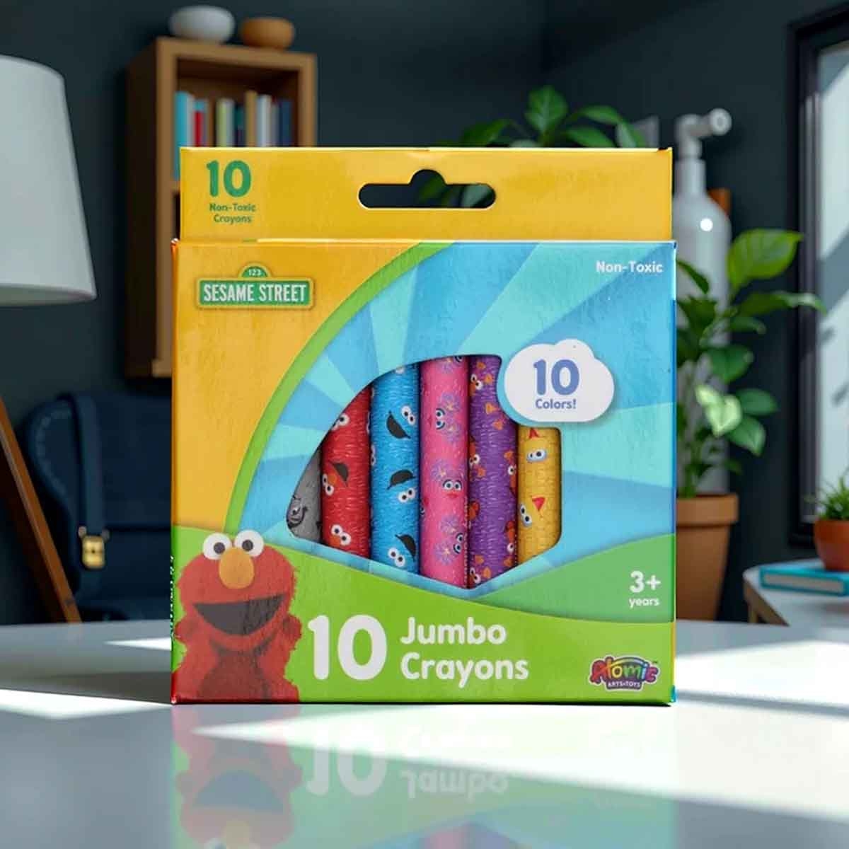 سيزام ستريت أقلام شمع كبيرة مكونة من 10 ألوان، للجنسين، للأعمار من 3 إلى 4 سنوات
