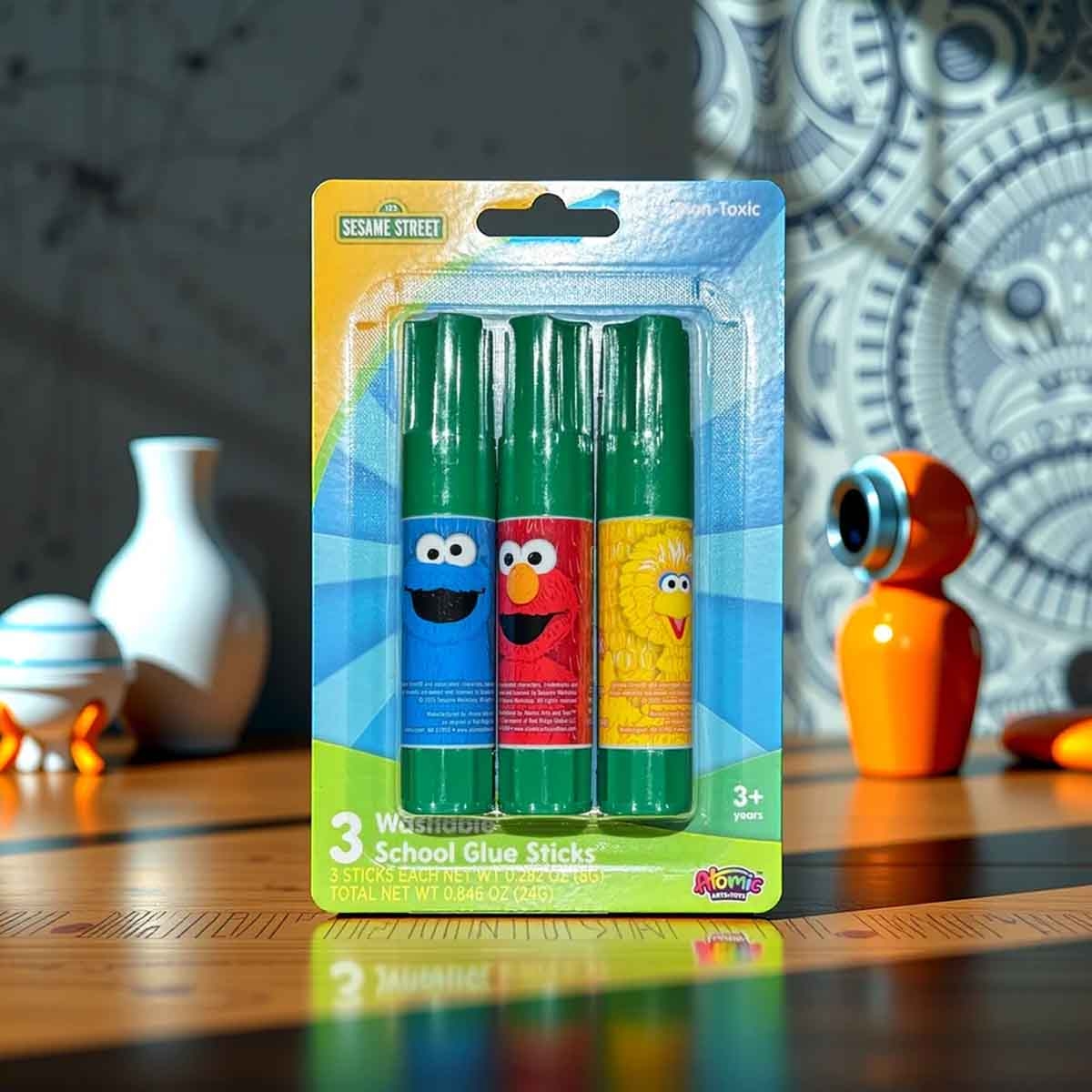 سيزام ستريت 3 عصي غراء قابلة للغسل، للجنسين، للأعمار من 3 إلى 4 سنوات