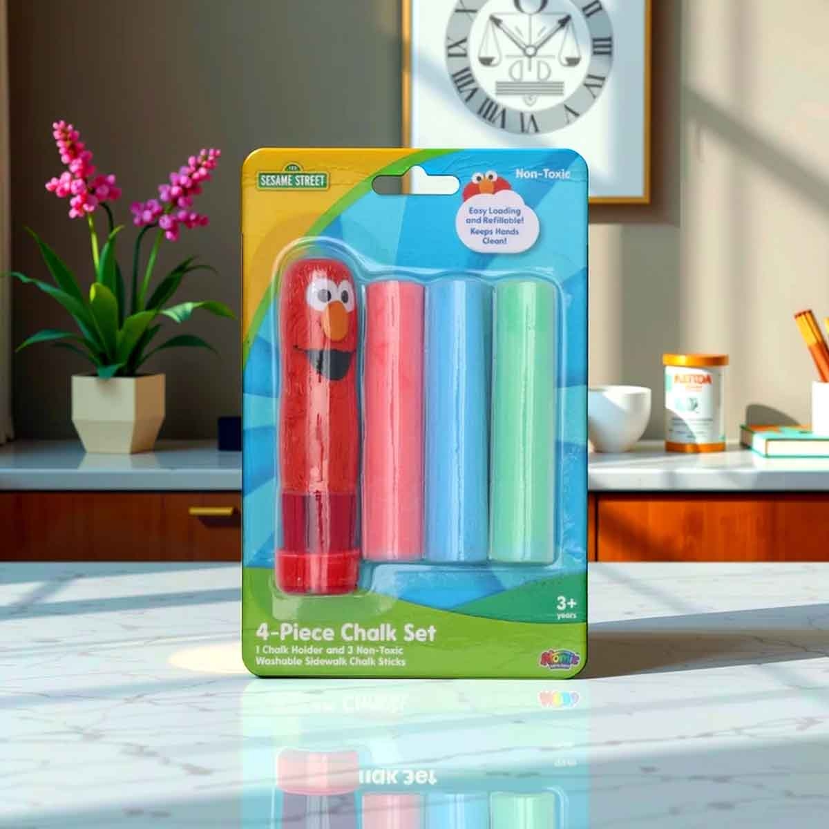 سيزام ستريت مجموعة 3 طباشير رصيف مع حامل، للجنسين، للأعمار من 3 إلى 4 سنوات