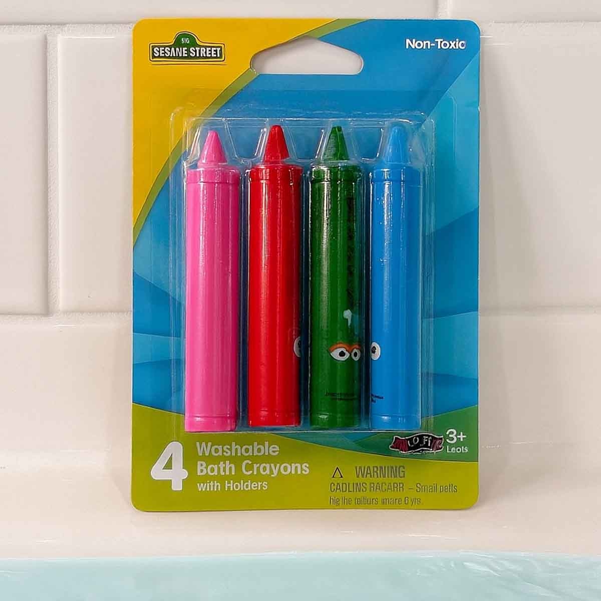 سيزام ستريت أقلام شمع قابلة للغسل للاستحمام مكونة من 10 ألوان، للجنسين، للأعمار من 3 إلى 4 سنوات