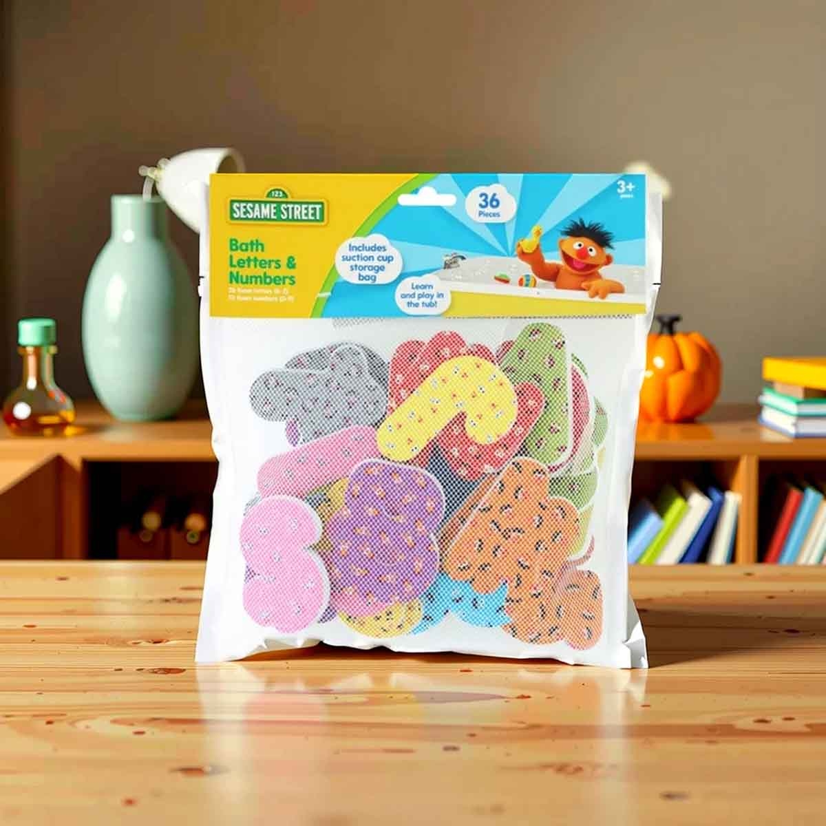 سيزام ستريت مجموعة حروف وأرقام للحمام مكونة من 36 قطعة، للجنسين، للأعمار من 3 إلى 4 سنوات