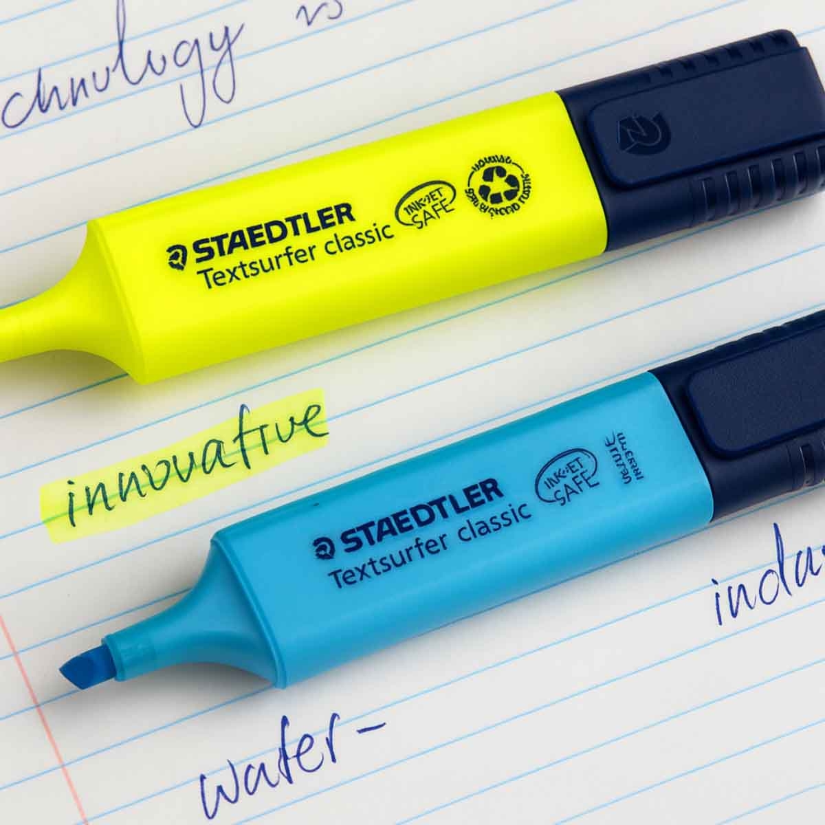 ستيدلر أقلام تمييز أصفر وأزرق مجموعة من 2 (13+ سنة)