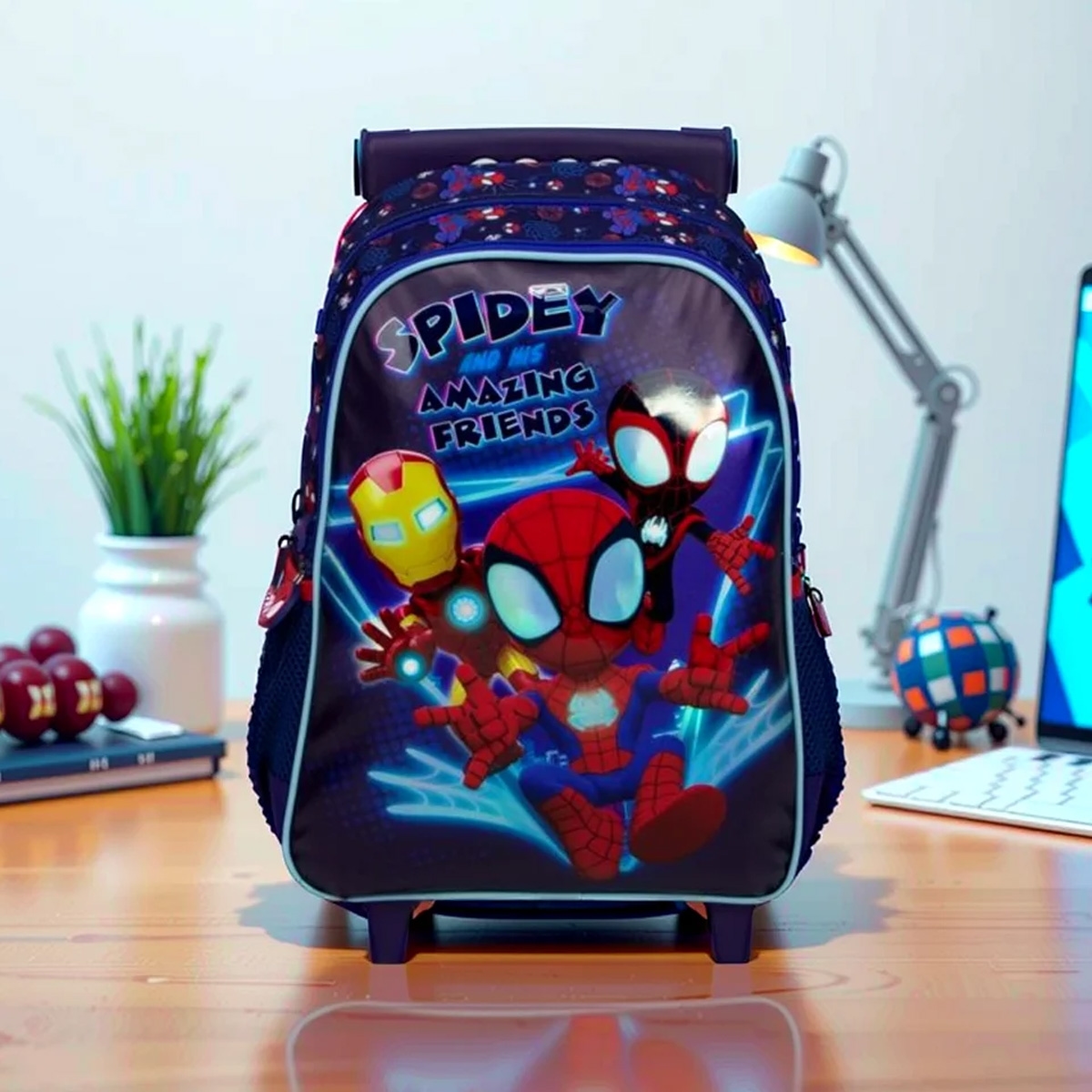 سنس بي تي إس سبايدي آند فريندز حقيبة ظهر بعجلات للجنسين، من عمر 3 إلى 4 سنوات