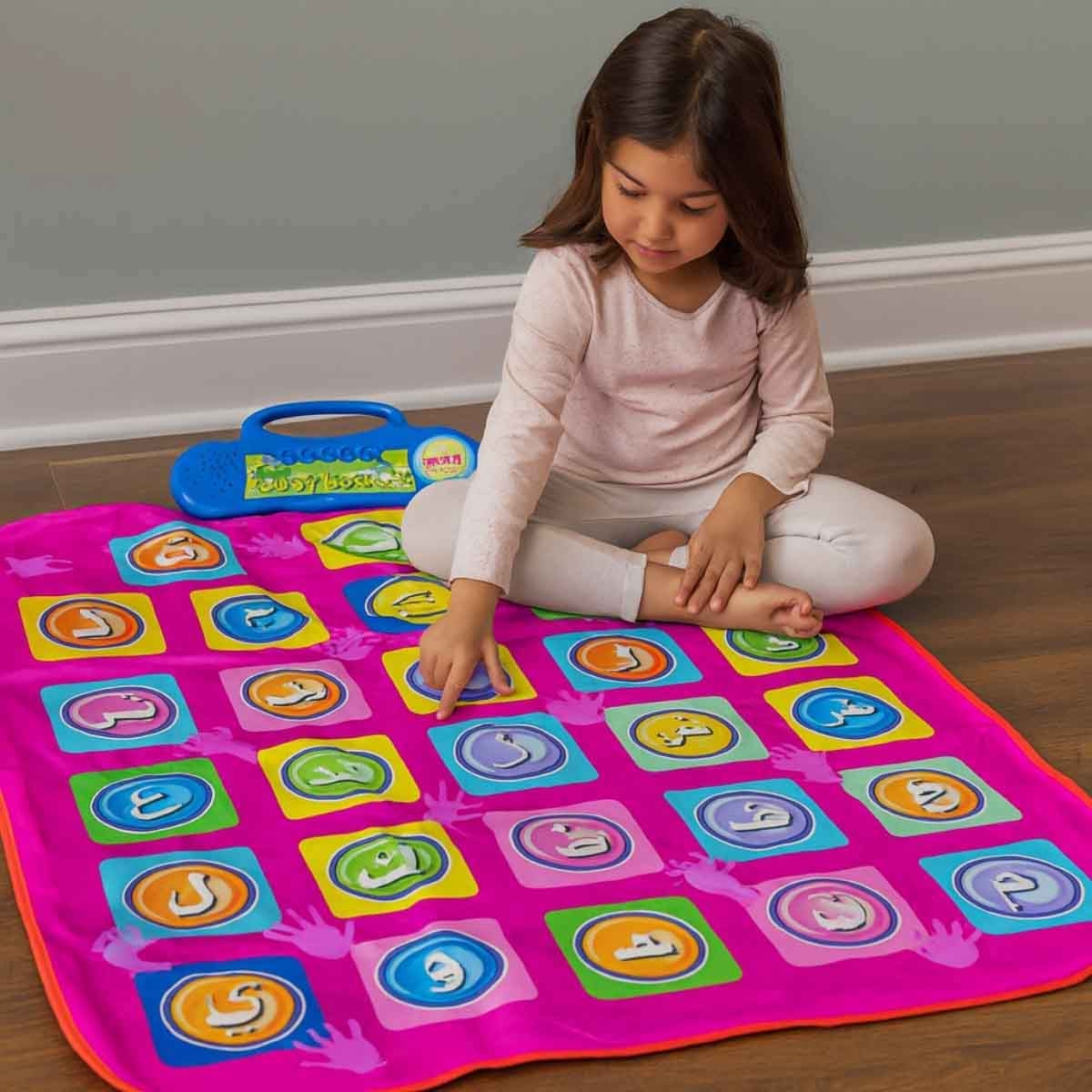 سندس مجموعة بساط الحروف العربية مع لوح مغناطيسي لتعلم الحروف وكتاب إلكتروني للكلمات العربية غلاف مقوى