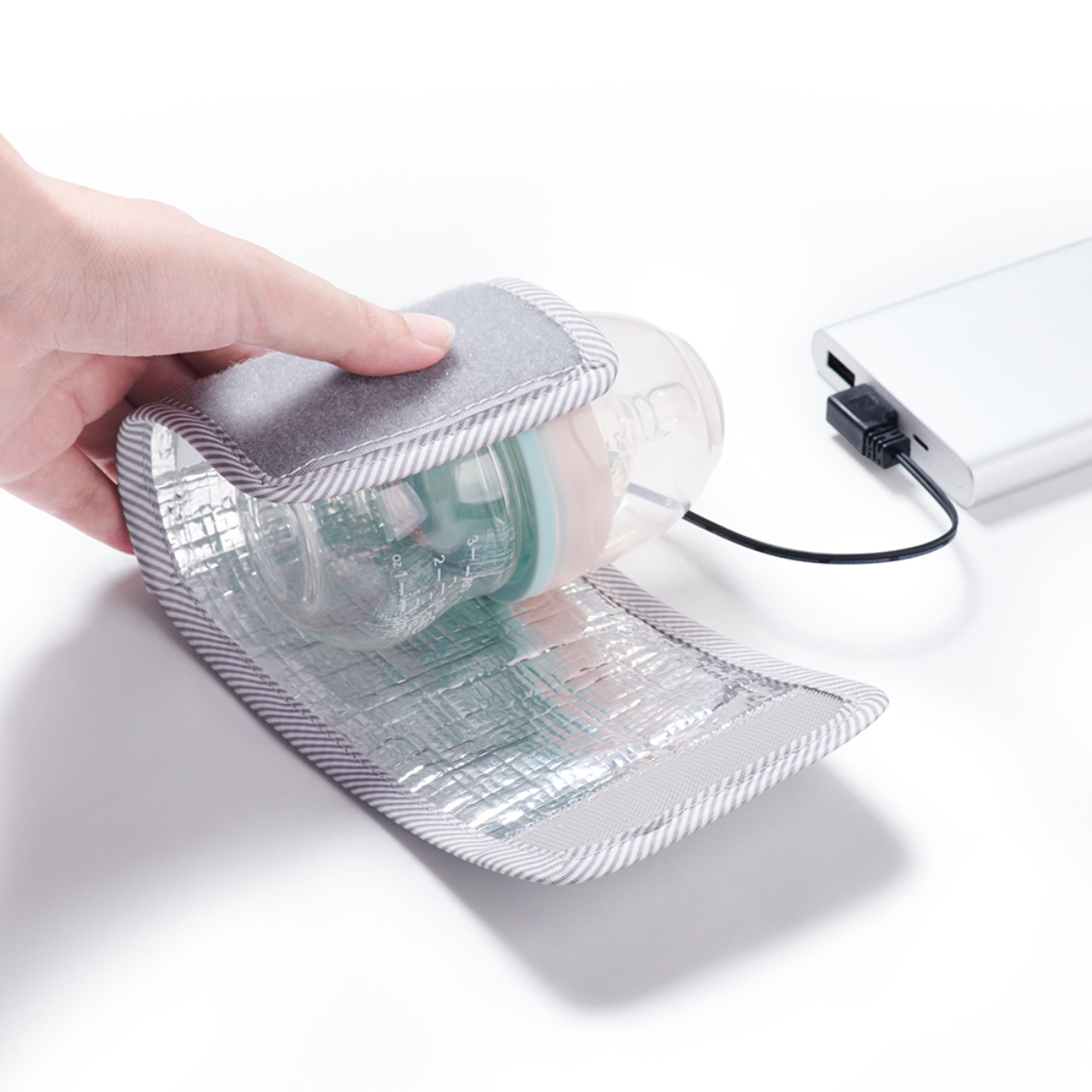 صنفينو زجاجة تدفئة حليب USB للسفر باللون الرمادي للأطفال من عمر 0 إلى 2 سنة