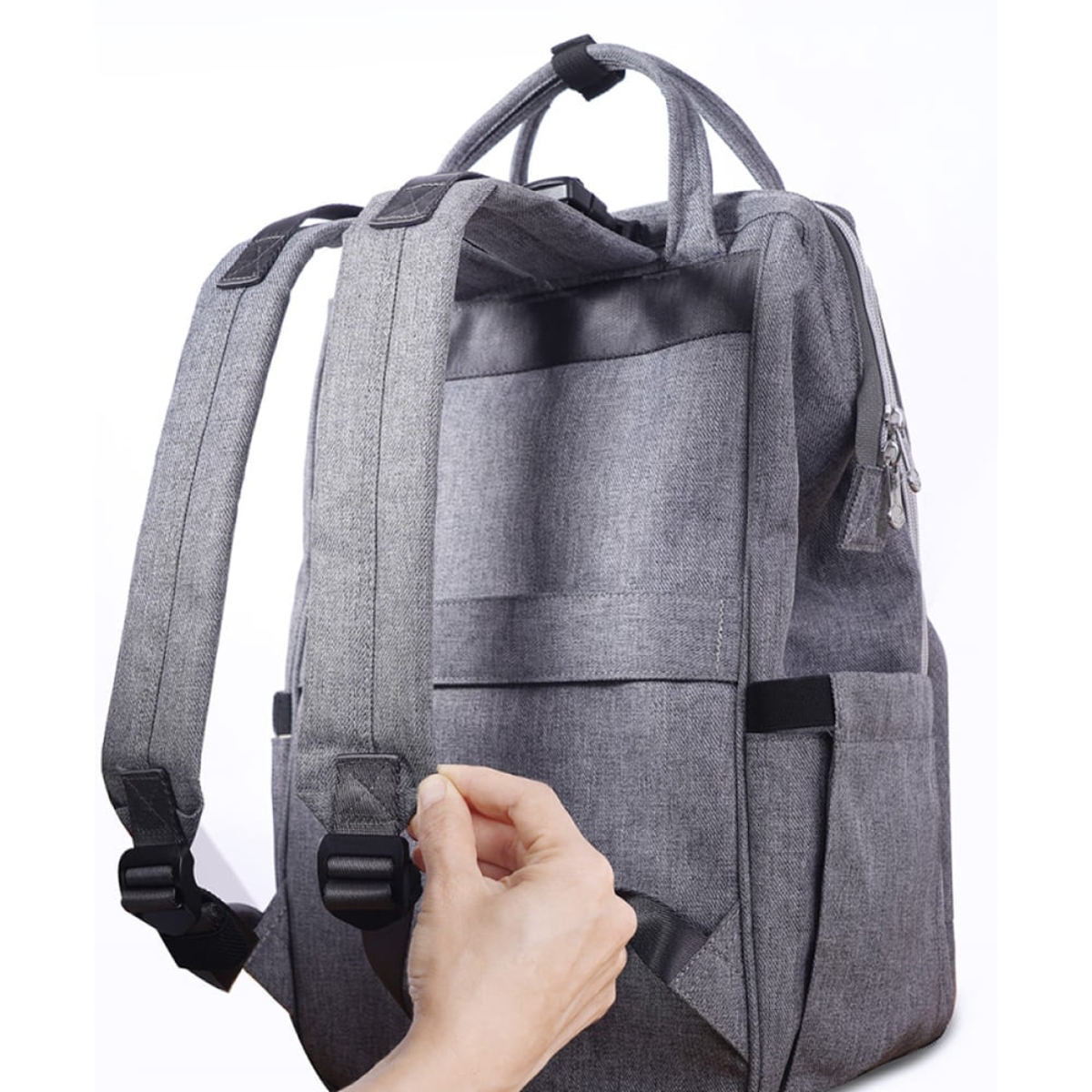 صنفينو حقيبة حفاضات سفر أنيقة XL باللون الرمادي مع أحزمة عربة ووسادة تغيير للجنسين