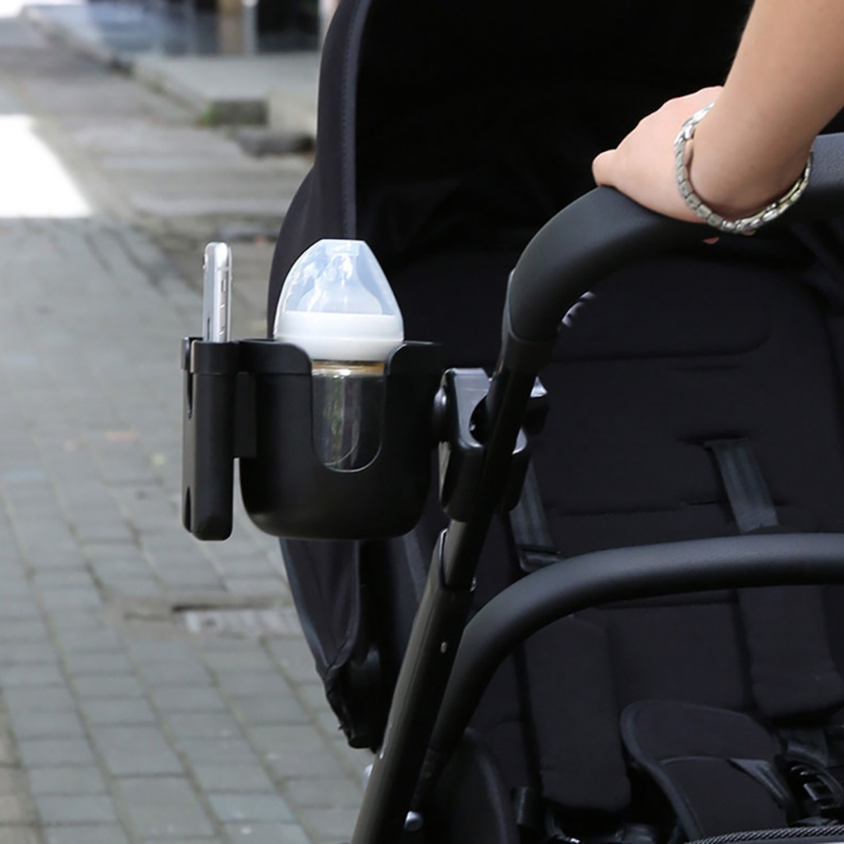 تيكنوم حامل أكواب وهاتف عالمي 2 في 1 لعربة الأطفال باللون الأسود للأطفال من عمر 0 إلى 2 سنة