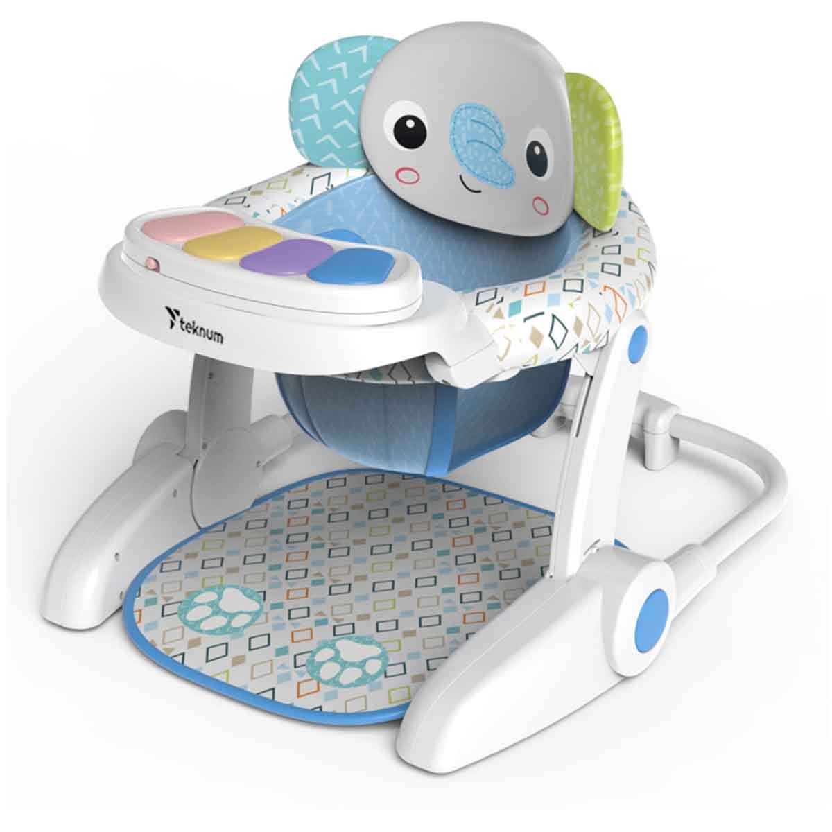 تيكنوم كرسي طعام محمول مع وضعية استرخاء للأطفال بتصميم فيل، 0-2 سنة