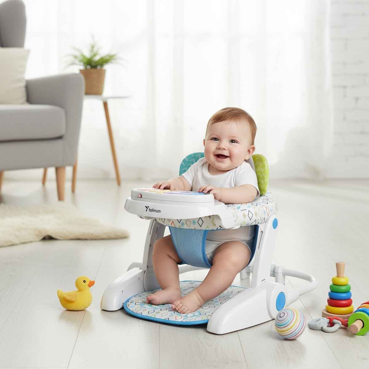 تيكنوم كرسي طعام محمول مع وضعية استرخاء للأطفال بتصميم فيل، 0-2 سنة