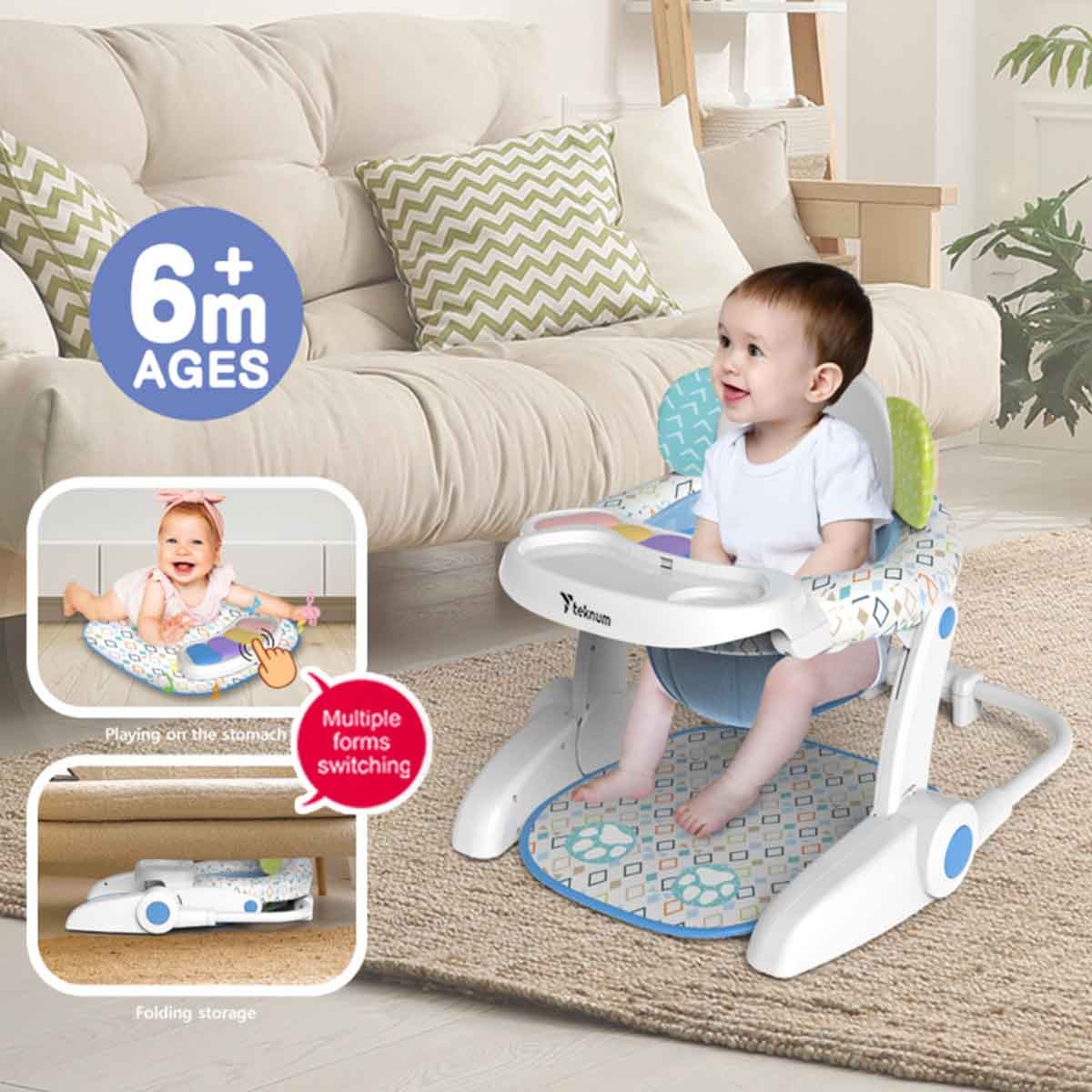 تيكنوم كرسي طعام محمول مع وضعية استرخاء للأطفال بتصميم فيل، 0-2 سنة