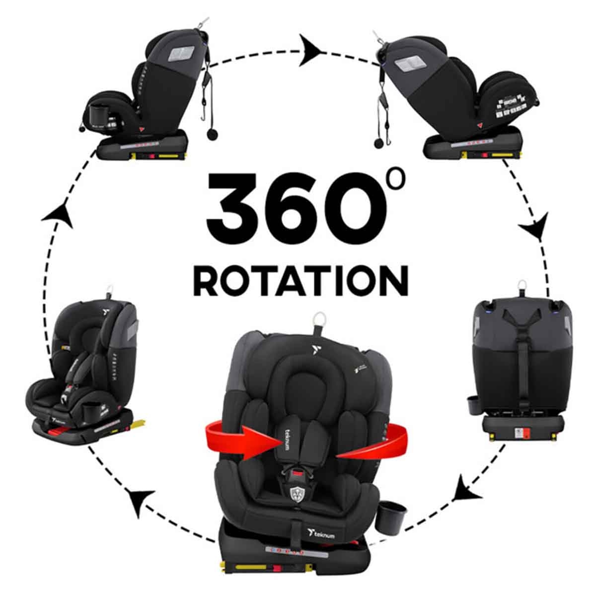 تيكنوم مقعد سيارة إيفولف 360 درجة باللون الأسود مع نظام Isofix مناسب من عمر 0 إلى 2 سنة