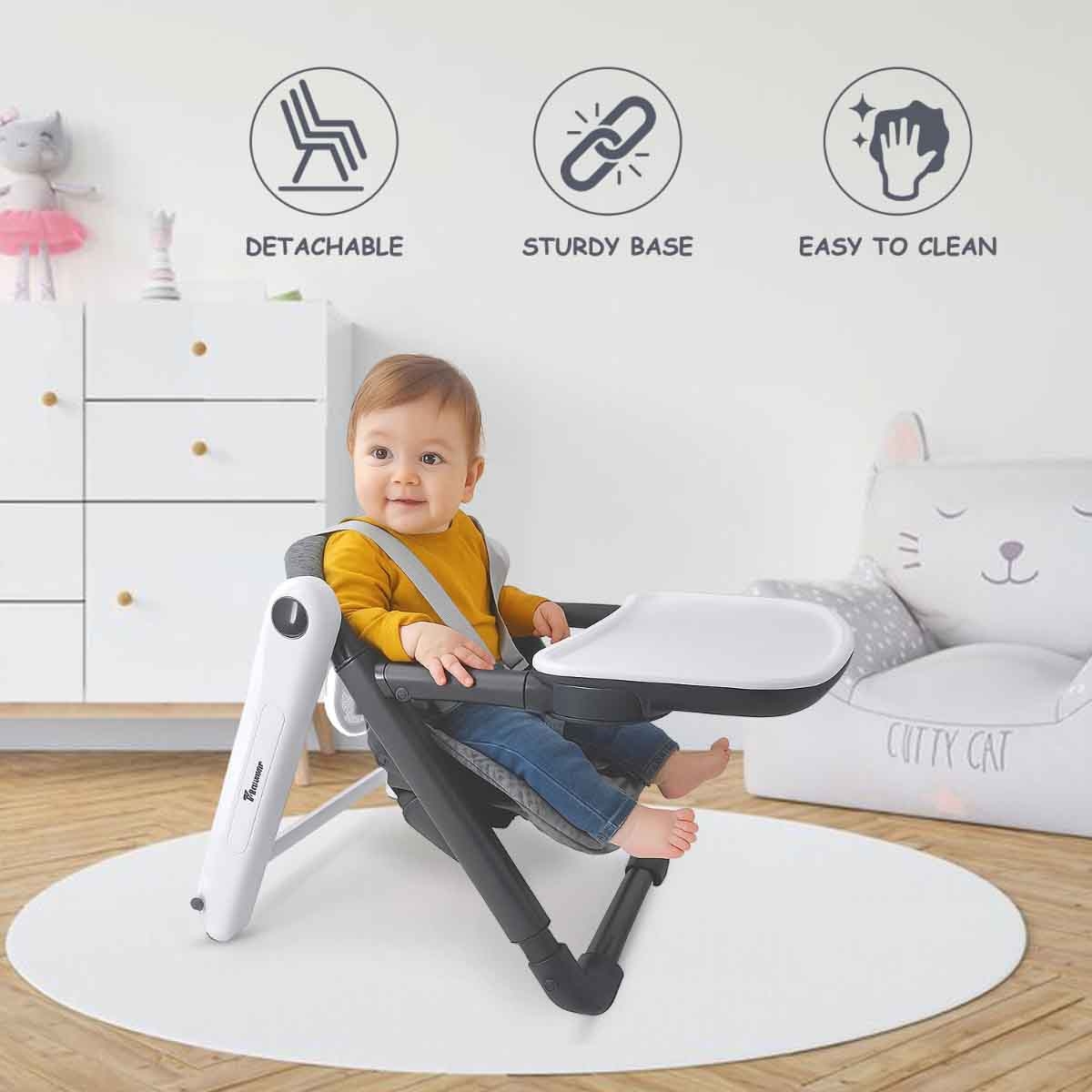 تيكنوم كرسي طعام للأطفال 3 في 1 قابل للطي رمادي، 0-2 سنة