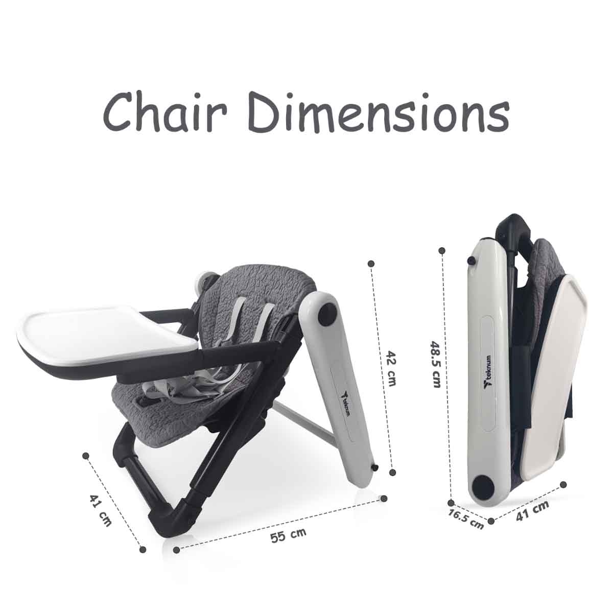 تيكنوم كرسي طعام للأطفال 3 في 1 قابل للطي رمادي، 0-2 سنة