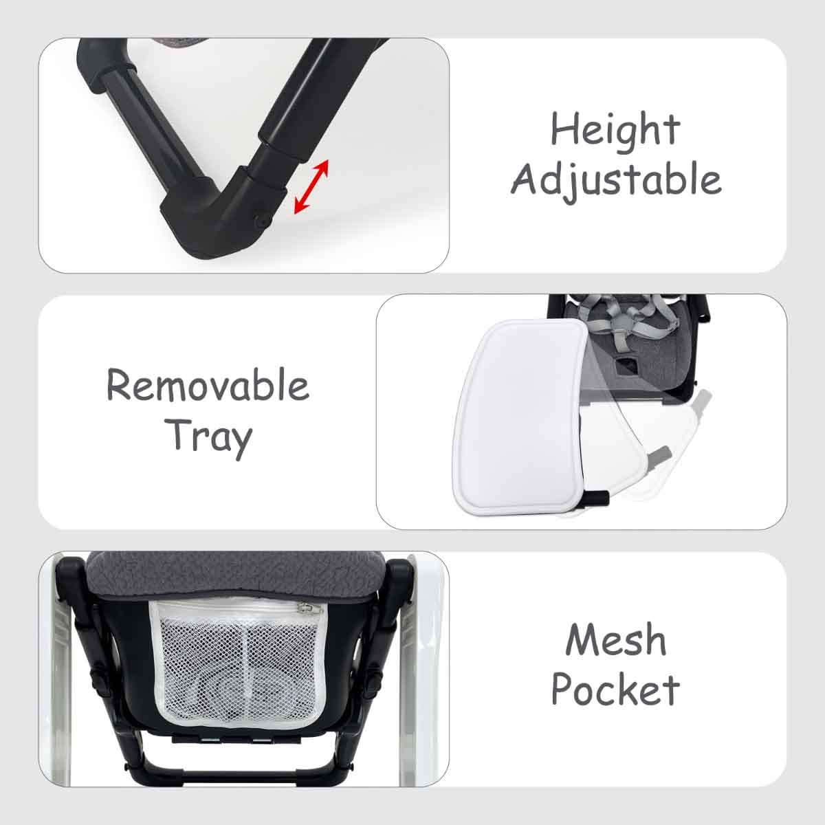 تيكنوم كرسي طعام للأطفال 3 في 1 قابل للطي رمادي، 0-2 سنة