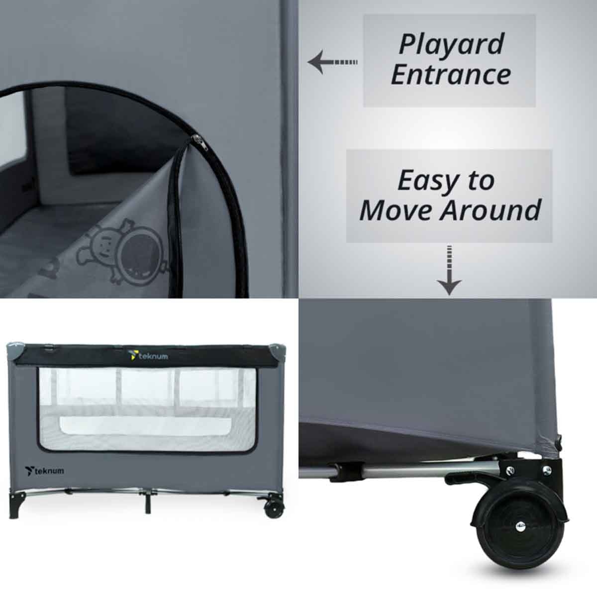 تيكنوم سرير وملعب أطفال بتصميم رائد فضاء رمادي للأطفال، 0-2 سنة