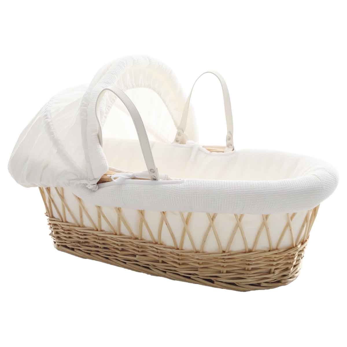 تيكنوم مهد موسى من الخوص مع طقم مفروشات وفل أبيض خشب بني، 0-2 سنوات