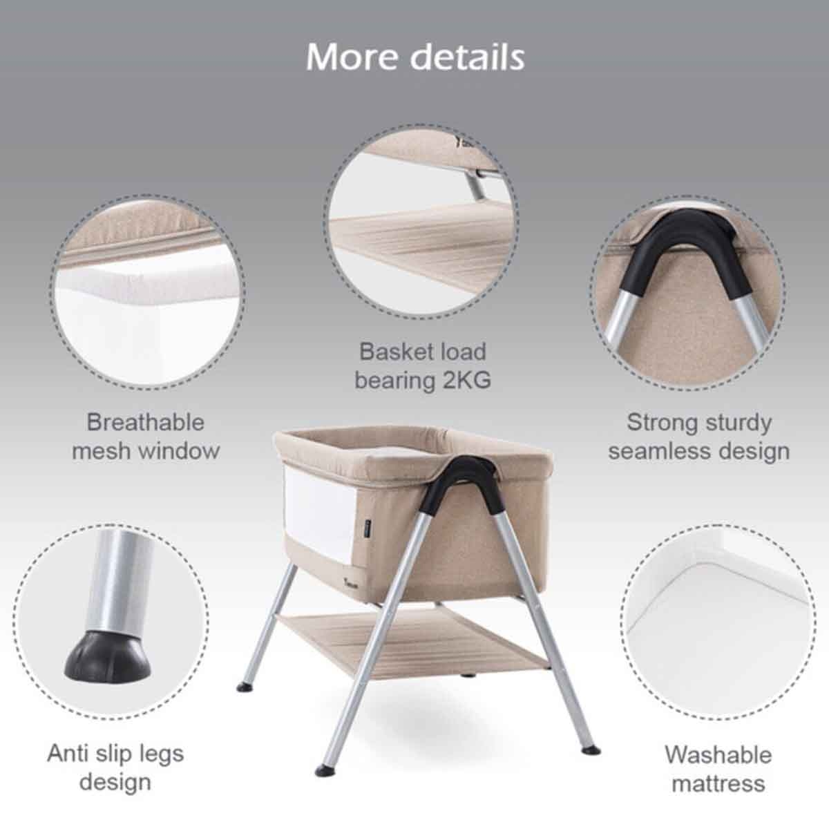 تيكنوم سرير جانبي سليبسِن 2 بلون عاجي للأطفال، 0-2 سنة