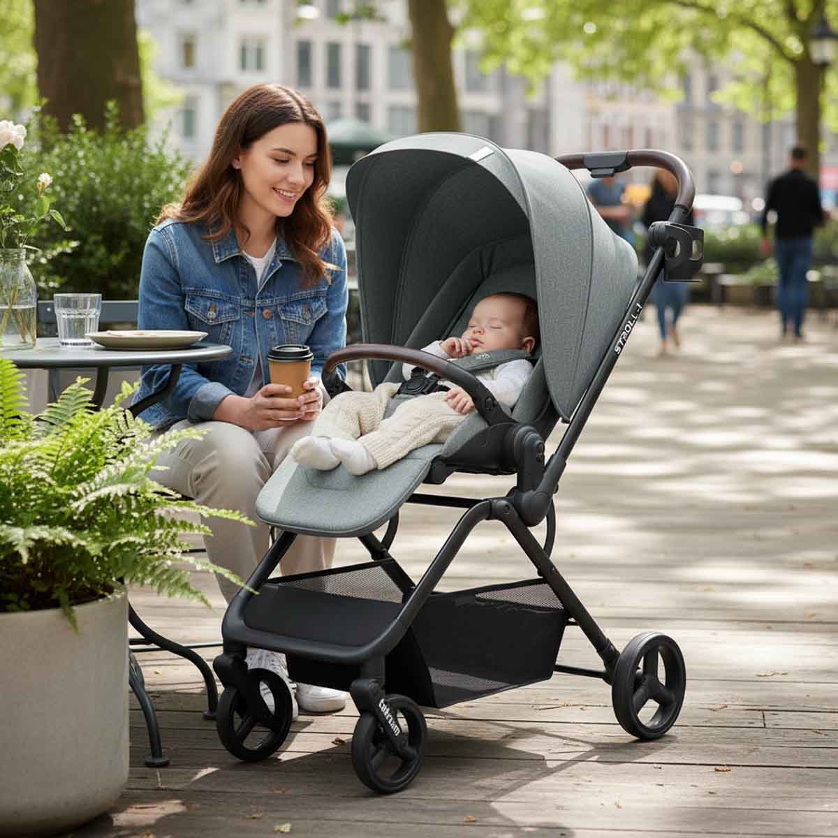 تكنم عربة أطفال ستروول 1 قابلة للعكس بلون أخضر زيتوني