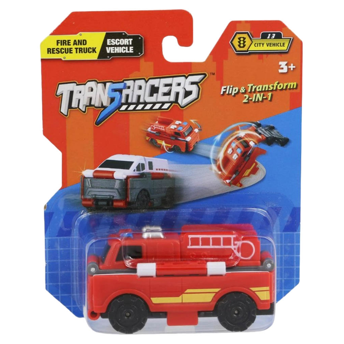 ترانسراكرز لعبة سيارة إطفاء تتحول إلى سيارة مرافقة 2 في 1 للجنسين، 3-4 سنوات